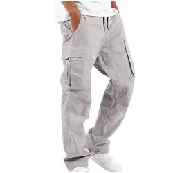 EMATOP Cargohose Herren Baumwolle Lang Cargo Hose Regular Fit Freizeithose Casual Einfarbig Sporthose mit Taschen Outdoorhose Elastische Taille Sweatpants Frühling Wanderhose Trekkinghose von EMATOP