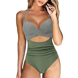 EMATOP Damen Badeanzug Sport Einteiler Bademode Bauchweg Push Up Monokini V-Ausschnitt Elegant Badeanzüge Sommer Strand Swimsuit Einfarbig Baumwolle Bikini Set sonderangebote & Restposten von EMATOP