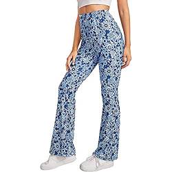 EMATOP Damen Boho Hose Strandhose Hippie Blumen Schlaghose Weites Bein Palazzo Sommerhose Elegant High Waist Bootcut Freizeithose Schön Blumen Druck Caprihose Elastische Taille Yogahose von EMATOP