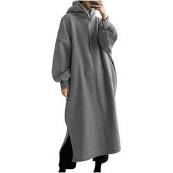 EMATOP Damen Hoodie Kleid Lange Sweatkleid Pullover Oversize Kapuzenpullover Sweatshirts Lässig Einfarbig Pulloverkleider Lose Winterkleid Mode Langarm Pulli Seitenteilung Herbst Winter Kleider von EMATOP