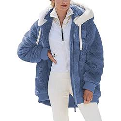 EMATOP Damen Kapuzenjacke Teddy Fleece Plüschjacke Farbblock Winterjacke Warm Mantel Casuale Zip Hoodie Cardigan Outwear Plüsch Verdickt Jacke Elegant Softshelljacke Große Größe Fleecejacke von EMATOP