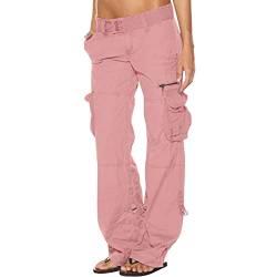 EMATOP Damen Lang Vintage Cargohose Weites Bein Freizeithose Casual Baggy Sporthose High Waist Baumwolle Sporthose mit Taschen Jogginghose Einfarbig Elegant Yogahose Angebot des Tages Heute von EMATOP