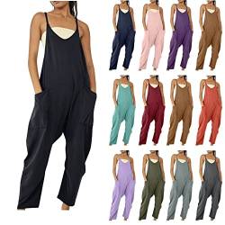 EMATOP Damen Latzhose Sommer Jumpsuit Baggy Oversize Beiläufig Loose Trägerhose Overalls Ärmellose Strampler Playsuit mit Große Taschen Arbeitshose von EMATOP