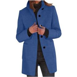 EMATOP Damen Mantel Lang Elegante Wollmantel Winter Warm Trenchcoat Langarm Stehkragen Winterjacke Baumwolle Einfarbig Parka Jacke mit Taschen Wintermantel Vintage Fleecejacke Outdoor von EMATOP