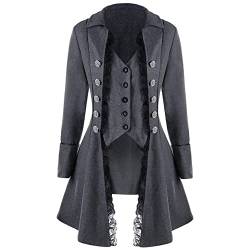 EMATOP Damen Mittelalter Jacke Winter Mäntel Winterjacke Steampunk Frack Wintermantel Gothic Softshelljacke Mode Outwear Gehrock Viktorianischen Cosplay Kostüm Smoking Uniform Kostüm Wollmantel von EMATOP