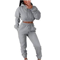 EMATOP Damen Tracksuit Kuschelig Sportanzug Zweiteiler Sport Outfit Elegant Langarm Sweatshirt und Lange Hose Jogginganzug Casual Einfarbig Hoodie Kapuzenpullover und Sweathose Freizeitanzug von EMATOP