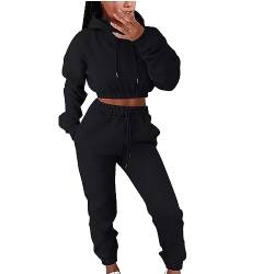 EMATOP Damen Tracksuit Kuschelig Sportanzug Zweiteiler Sport Outfit Elegant Langarm Sweatshirt und Lange Hose Jogginganzug Casual Einfarbig Hoodie Kapuzenpullover und Sweathose Freizeitanzug von EMATOP