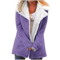 EMATOP Damen Winter Jacke Warm Gefüttert Fleecejacke Lang Fleece Mantel Casual Einfarbig Winterjacke Mode Revers Plüschjacke Flauschig Wintermantel Baumwolle Elegant Softshelljacke Outdoorjacke von EMATOP