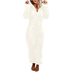 EMATOP Einteiler Onesie Kuschelig Jumpsuit Damen Teddy Fleece Overall Lang Flauschig Schlafanzug Casual Einfarbig Ganzkörperanzug Warm Hausanzug mit Kapuze Schlafoverall Angebot von EMATOP