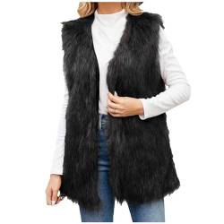 EMATOP Fell Weste Damen Warm Pelzmantel Ärmellos Elegant Fellmantel Lang Vintage Pelzjacke Steppweste Casual Kunstfell Jacke Fellweste Einfarbig Mode Pelzweste Herbst Winter Pelzjacke Mantel von EMATOP