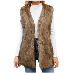 EMATOP Fell Weste Damen Warm Pelzmantel Ärmellos Elegant Fellmantel Lang Vintage Pelzjacke Steppweste Casual Kunstfell Jacke Fellweste Einfarbig Mode Pelzweste Herbst Winter Pelzjacke Mantel von EMATOP