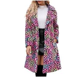 EMATOP Fellmantel Damen Oversize Lang Pelzmantel Faux Fur Kunstfell Jacke Warm Kunstpelz Felljacke Elegant Flauschige Cardigan Leoparden Druck Mantel Herbst Winter Winddicht Fleecejacke Outwear von EMATOP