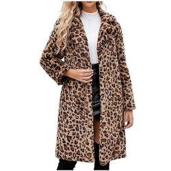 EMATOP Fellmantel Damen Oversize Lang Pelzmantel Faux Fur Kunstfell Jacke Warm Kunstpelz Felljacke Elegant Flauschige Cardigan Leoparden Druck Mantel Herbst Winter Winddicht Fleecejacke Outwear von EMATOP