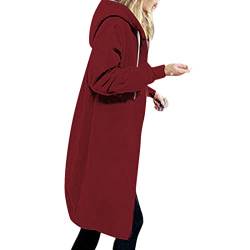 EMATOP Herbstjacke Damen Lang Casual Outwear Sweatjacke Kapuzenpullover Lang Reisverschuss Sweatjacke Langarm Mode Hoodie Jacke Kapuzenjacke Oversized Übergangsjacke Steppjacke von EMATOP