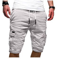 EMATOP Herren Baumwolle Cargo Shorts Sommer Kurze Hosen Vintage Einfarbig Freizeithose mit Taschen Chino Hose Elastische Taille Cargohose Regulär Fit Locker Laufshorts Sporthose für Männer von EMATOP