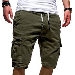 EMATOP Herren Cargo Shorts Baumwolle Kurze Hose Einfarbig Cargohose Bermuda Short mit 6 Taschen Sommerhose Bund Sporthose Regulär Fit Freizeithose Laufshorts Männer, XXL, 14-armeegrün von EMATOP