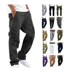 EMATOP Herren Cargohose Baumwolle Lang Cargo Hose Regular Fit Freizeithose Casual Einfarbig Sporthose mit Taschen Outdoorhose Elastische Taille Sweatpants Frühling Wanderhose Trekkinghose von EMATOP