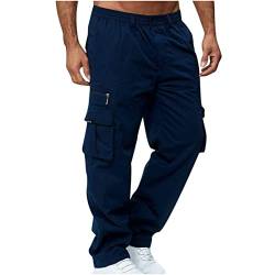 EMATOP Herren Cargohose Baumwolle Lang Cargo Hose Regular Fit Freizeithose Einfarbig Sporthose mit Taschen Outdoorhose Taille Sweatpants Frühling Wanderhose Trekkinghose, 3XL, 20-marine von EMATOP