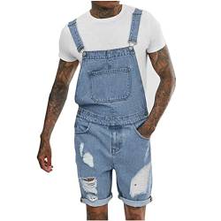 EMATOP Herren Latzhose Overall Jeans Shorts Sommer Kurze Hosen Stilvoll Jumpsuit mit Taschen Denim Hose Verstellbare Träger Kurze Jeanshose Lässiges Regulär Fit Arbeitshose Overalls von EMATOP