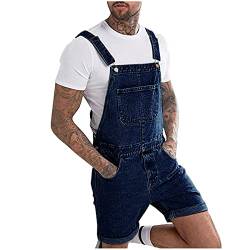 EMATOP Herren Latzhose Overall Jeans Shorts Sommer Kurze Hosen Stilvoll Jumpsuit mit Taschen Denim Hose Verstellbare Träger Kurze Jeanshose Lässiges Regulär Fit Arbeitshose Overalls von EMATOP