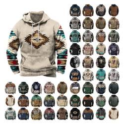 EMATOP Hoodie Herren Langarm Sport Kapuzenpullover Casual Lose Sweatshirt mit Kapuze Pulli Langarmshirt Vintage Ethnischer Druck Pullover Herbst Winter Warm Baumwolle Kapuzenpulli Sweatjacke von EMATOP