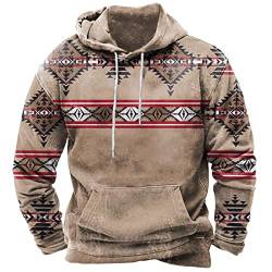 EMATOP Hoodie Herren Langarm Sport Kapuzenpullover Casual Lose Sweatshirt mit Kapuze Pulli Langarmshirt Vintage Ethnischer Druck Pullover Herbst Winter Warm Baumwolle Kapuzenpulli Sweatjacke von EMATOP