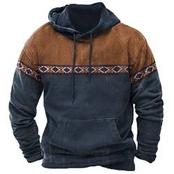 EMATOP Hoodie Herren Langarm Sport Kapuzenpullover Casual Lose Sweatshirt mit Kapuze Pulli Langarmshirt Vintage Ethnischer Druck Pullover Herbst Winter Warm Baumwolle Kapuzenpulli Sweatjacke von EMATOP