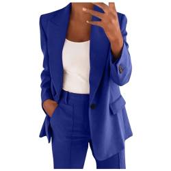 EMATOP Hosenanzüge für Damen Zweiteiler Elegant Blazer Hose Anzug Set Casual Büro Business Outfit Baumwolle Lang Freizeitanzug 2-Teilig Sportlich Tracksuit Einfarbig Workout Sets blitzangebote von EMATOP