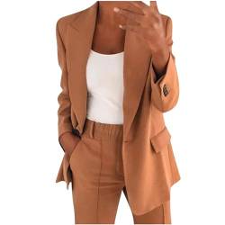 EMATOP Hosenanzug Damen Elegant Business Anzug Set 2-teilig Slim fit Blazer Hose Outfit Casual Sportlich Freizeitanzug Mode Revers Longblazer Lang Hosen Tracksuit Baumwolle Einfarbig Streetwear von EMATOP