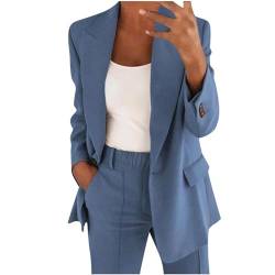 EMATOP Hosenanzug Damen Elegant Business Anzug Set 2-teilig Slim fit Blazer Hose Outfit Casual Sportlich Freizeitanzug Mode Revers Longblazer Lang Hosen Tracksuit Baumwolle Einfarbig Streetwear von EMATOP