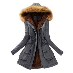 EMATOP Jacke Damen Winterjacke Lang Mantel Warme Softshelljacke mit Kapuze Casual Lose Parka Übergangsjacke Winter Fleecejacke Steppjacke Einfarbig Elegant Hoodie Mode Cardigan Tailliert Outwear von EMATOP