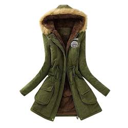 EMATOP Jacke Damen Winterjacke Lang Mantel Warme Softshelljacke mit Kapuze Casual Lose Parka Übergangsjacke Winter Fleecejacke Steppjacke Einfarbig Elegant Hoodie Mode Cardigan Tailliert Outwear von EMATOP