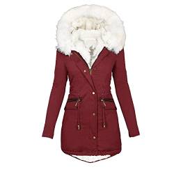 EMATOP Jacke Frauen Warm Gefüttert Wintermantel Lange Baumwolle Steppjacke mit Kapuze Mantel Outdoor Sportlich Fleecejacke Einfarbig Mode Winterjacke Winddicht Kälteschutz Wanderjacke Skijacke von EMATOP