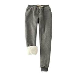 EMATOP Jogginghose Damen Warme Thermo Leggings Fleece Freizeithose Sweatpants Lässiges Einfarbig Traininghose mit Tasche Sporthosen Winter Verdickte Gefütterte Yogahose Hose Stretch Haremshose von EMATOP