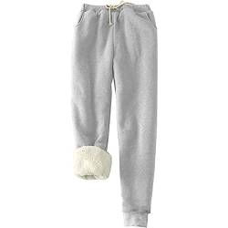 EMATOP Jogginghose Damen Warme Thermo Leggings Fleece Freizeithose Sweatpants Lässiges Einfarbig Traininghose mit Tasche Sporthosen Winter Verdickte Gefütterte Yogahose Hose Stretch Haremshose von EMATOP