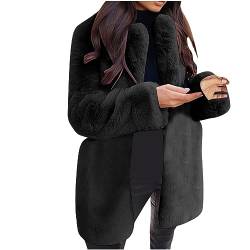 EMATOP Kunstpelz Mantel Damen Revers Wintermantel Teddy Fleece Kunstpelzjacke Winter Warm Pelzmantel Einfarbig Plüschjacke Lang Elegant Fellmantel Flauschig Kuschelig Winterjacke Felljacke von EMATOP