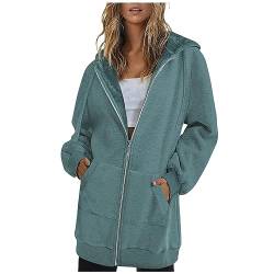 EMATOP Lange Sweatshirt Damen Baumwolle Sport Kapuzenjacke Casual Einfarbig Jacke mit Kapuze Sweatjacke Elegant Reißverschluss Kapuzenpulli Fitness Langarm Hoodie Pullover für Herbst Winter von EMATOP