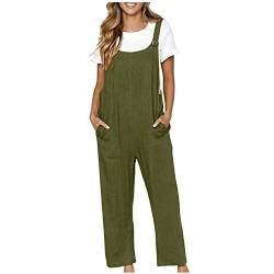 EMATOP Latzhose Damen Sommer Ärmellose Overalls Baumwolle Leinen Freizeithose Casual Einfarbig Jumpsuit Langes Weites Bein Hose mit Taschen Playsuit Loose Trägerhose Arbeitshose Oversize von EMATOP