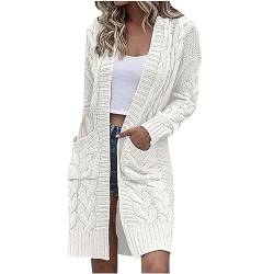 EMATOP Mantel Damen Lang Elegant Strickmantel Casual Open Front Cardigan Langarm Baumwolle Strickjacke mit Taschen Gestrickt Jacke Einfarbig Strickcardigan Herbst Winter Warm Strickpullover von EMATOP