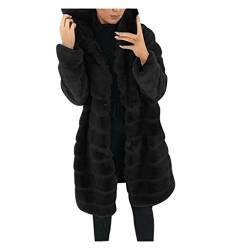 EMATOP Mantel Damen Warme Kunstfell Felljacke Lange Elegant Cardigan Flauschige Parka Winterjacke mit Kapuze Pelzmantel Langarm Einfarbig Jacke Kuschelig Wintermantel Outdoor Fellmantel von EMATOP