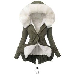 EMATOP Mantel Frauen Warme Wintermantel Winter Jacke Lange Mäntel Einfarbig Winterjacke mit Kapuze Windbreaker Gefüttert Teddyfell Dicker Fleecejacke Mode Outdoorjacke Slim fit Winterparka von EMATOP