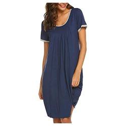 EMATOP Nachthemd Damen Kurzarm V-Ausschnitt Maxikleid Lässiges Einfarbig Schlafshirt Loose fit Lange Nachtkleid mit Taschen Nachtwäsche Kleider mit Schlitz Baumwolle Schlafkleid Nightdress von EMATOP