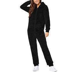 EMATOP Overall Damen Winter Warm Jumpsuit Flauschig Schlafanzug Teddy Fleece Einteiler Onesie Kuschelig Weich Ganzkörperanzug Lang Einfarbig Hausanzug mit Kapuze Pyjama Plüsch Trainingsanzug von EMATOP