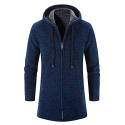 EMATOP Premium Marken Lange Jacke Herren Baumwolle Sweatjacke mit Kapuze Kapuzenpullover Freizeit Langarm Hoodie Cardigan Lose Einfarbig Übergangsjacke Warm Gefüttert Strickjacke von EMATOP