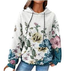 EMATOP Prime Angebote Kapuzenpullover für Damen Langarm Baumwolle Hoodie Lässig Sport Pullover Elegant Waffel Sweatshirt mit Kapuze Pulli Oberteile Herbst Winter Warm Kapuzenpulli von EMATOP