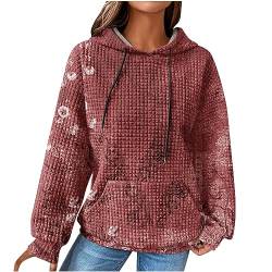 EMATOP Pullover Damen Winter Langarm Sweatshirt mit Kapuze Hoodie Sport Baumwolle Kapuzenpullover Vintage Waffel Langarmshirt Warm Bequemes Kapuzenpulli Oberteile Angebot des Tages von EMATOP