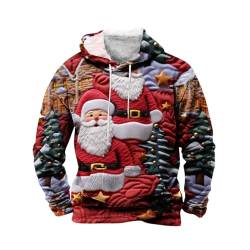 EMATOP Sale Angebote Weihnachtspullover Herren Langarm Sport Kapuzenpullover Casual Baumwolle Sweatshirt mit Kapuze Pullover Lustig 3D Weihnachten Muster Hoodie Herbst Winter Warm Kapuzenpulli von EMATOP