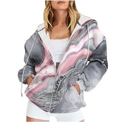 EMATOP Sportjacke Damen Baumwolle Langarm Sweatshirt Casual Lose College Jacke mit Kapuze Sweatjacke Vintage Neuartige Drucke Kapuzenjacke Herbst Winter Warm übergangsjacke für Frauen Outwear von EMATOP