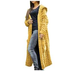 EMATOP Strickjacke Damen Lang Cardigan Grobstrick Winterjacke Einfarbige Lockere Übergangsjacke mit Kapuze Strickmantel Herbst Winter Strick Pullover Elegant Wintermäntel Pulli Sweater Mantel von EMATOP