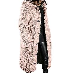 EMATOP Strickjacke Damen Langarm Open Front Cardigan Warm Dick Strickmantel mit Kapuze Übergangsjacke Casual Einfarbig Winterjacke Gestrickt Baumwolle Mantel knöpfen Taschen Jacke Outwear von EMATOP